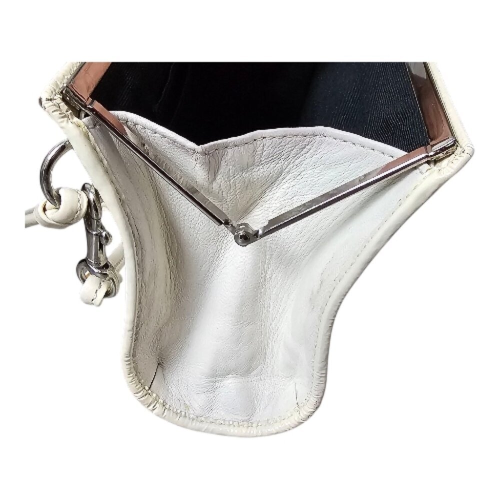 Coach Soho Rare Kisslock Framed Vintage Leather Ivory Clutch Wristlet Bag - Picture 6 of 12